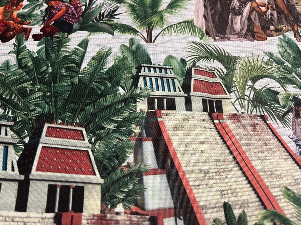Raro ed esclusivo tessuto in cotone- tema popolo Azteco - Polsterstoff  - 300 cm - 280 cm #2.2