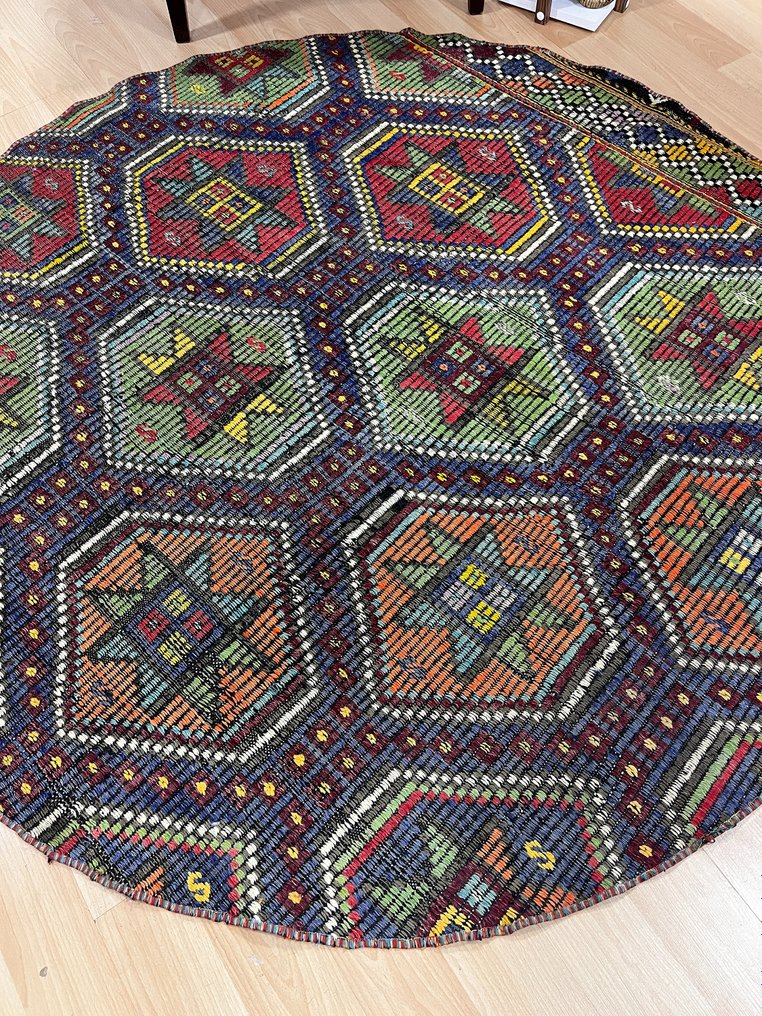 安纳托利亚圆形手工编织 - 凯利姆平织地毯 - 155 cm - 155 cm #1.2