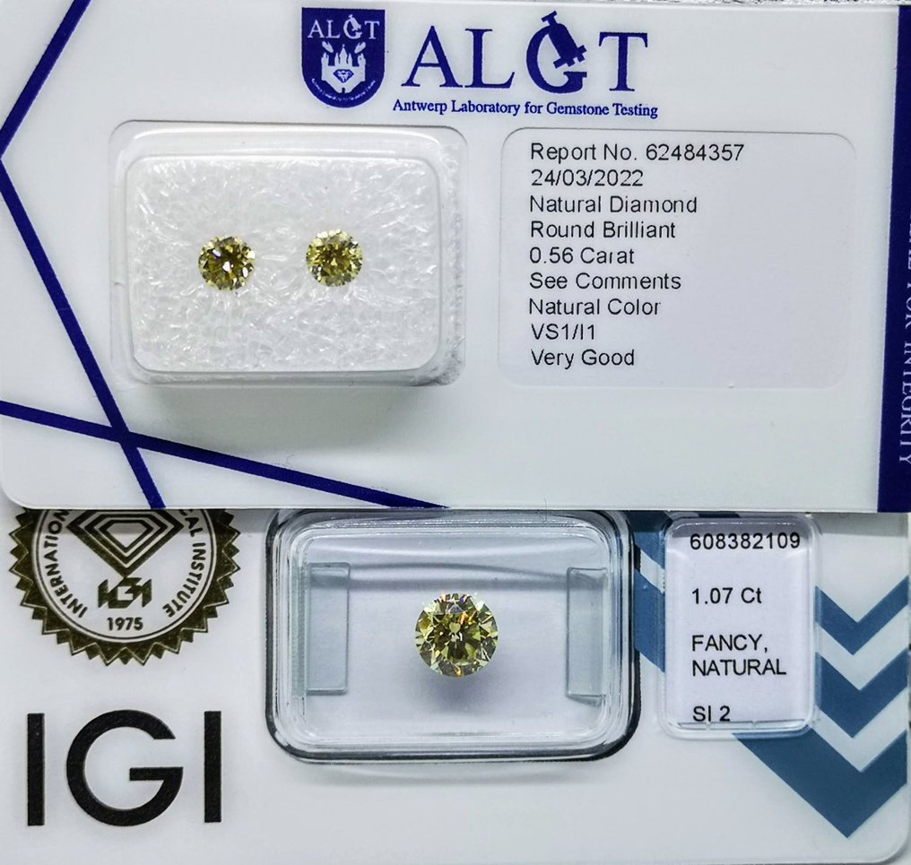 3 pcs Diamanter - 1.73 ct - Brilliant - fancy lys brunlig gul - I1, SI2, VS1 #1.1