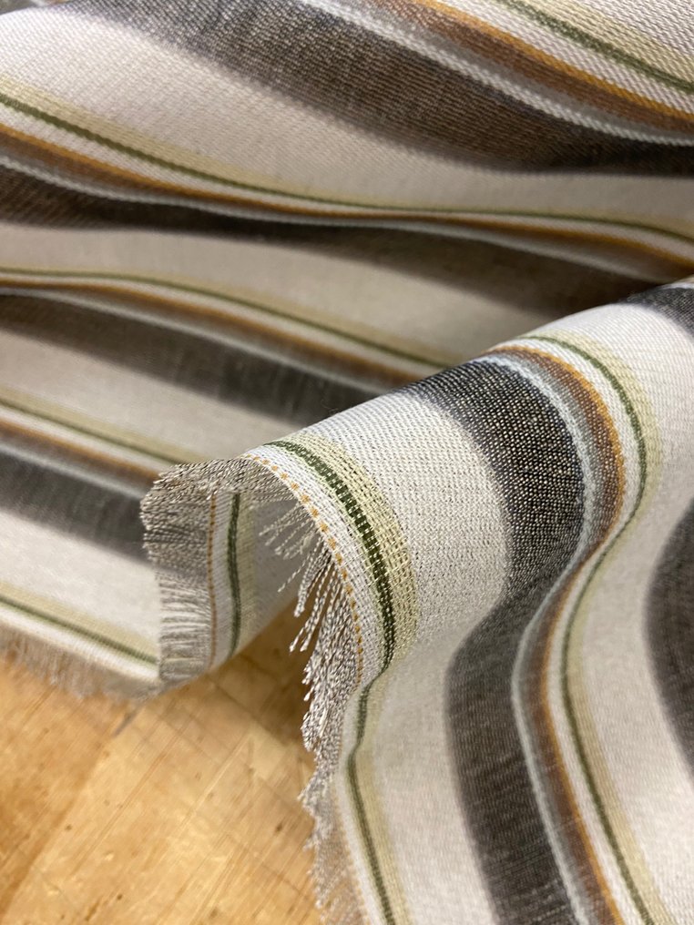 Raro tessuto in puro lino con righe verticali nere e bianche - Tessuto  - 600 cm - 160 cm #1.0