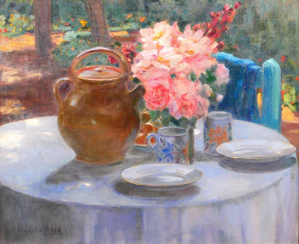 Louise Alix (1888-1980) - The table in the garden, flowers at tea time #1.1