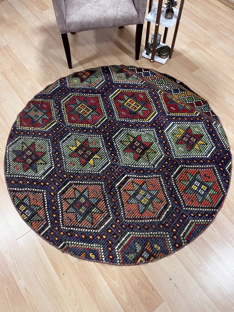 安纳托利亚圆形手工编织 - 凯利姆平织地毯 - 155 cm - 155 cm #1.1