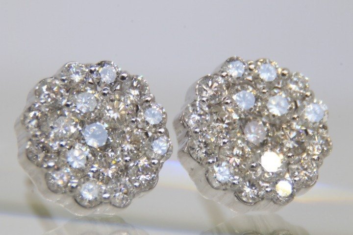 Boucles d'oreilles - 14 carats Or blanc -  2.00ct. tw. Diamant  (Naturelle) #1.1