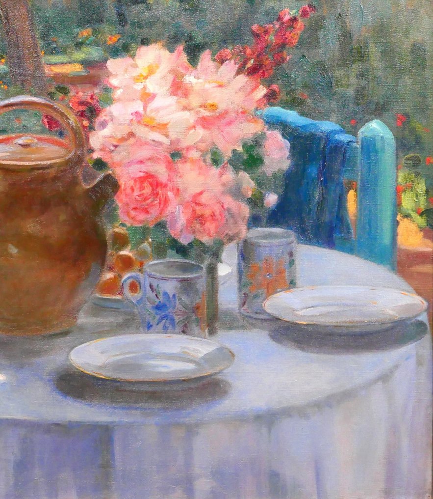 Louise Alix (1888-1980) - The table in the garden, flowers at tea time #2.2