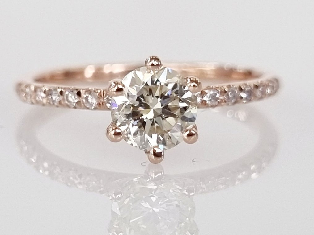 订婚戒指 - 14K包金 玫瑰金 -  0.82ct. tw. 钻石  (天然) #1.1