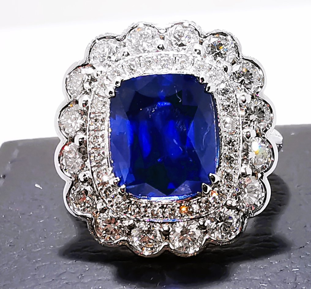 Anello Oro bianco, Burma Royal Blue 7.51ct GRS-IGE Zaffiro - Diamante #3.2