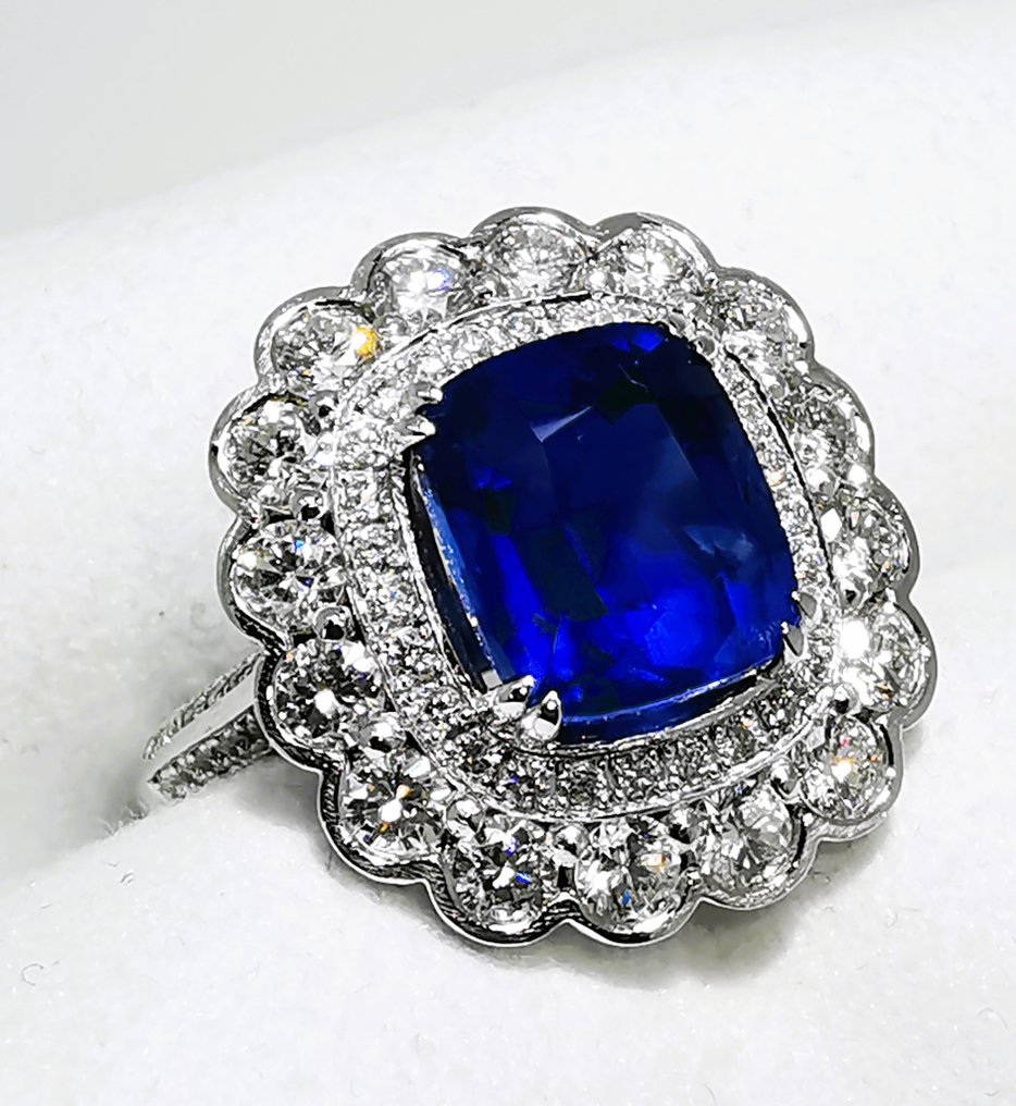 Anel Ouro branco, Azul Royal da Birmânia 7,51 quilates GRS-IGE Safira - Diamante #1.3