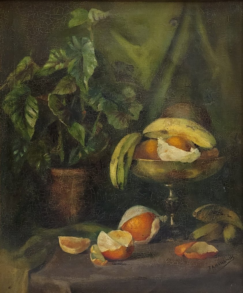 F. A. Hollands (XIX-XX) - Natura morta con coppa di frutta #1.1