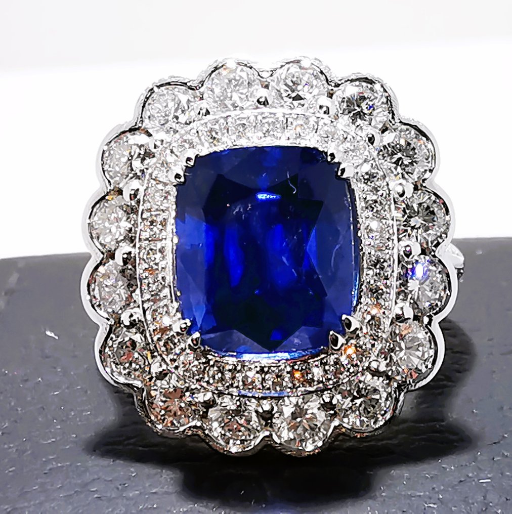Anel Ouro branco, Azul Royal da Birmânia 7,51 quilates GRS-IGE Safira - Diamante #3.1