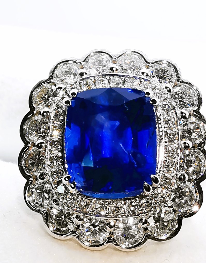 Anel Ouro branco, Azul Royal da Birmânia 7,51 quilates GRS-IGE Safira - Diamante #1.1