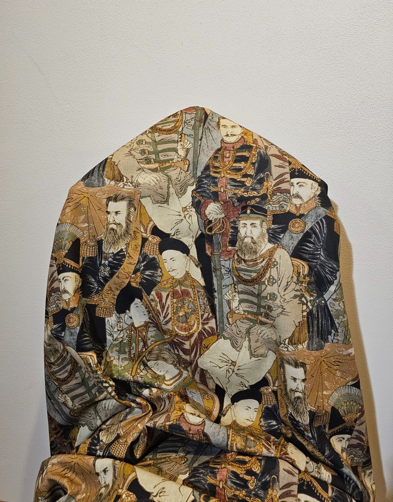 600x140cm! Ράβδωτο αυθεντικό ύφασμα «Πορτρέτο των Ηγεμόνων του Κόσμου» 1870 - Artmaison Exclusive - Ύφασμα - 600 cm - 140 cm #1.0
