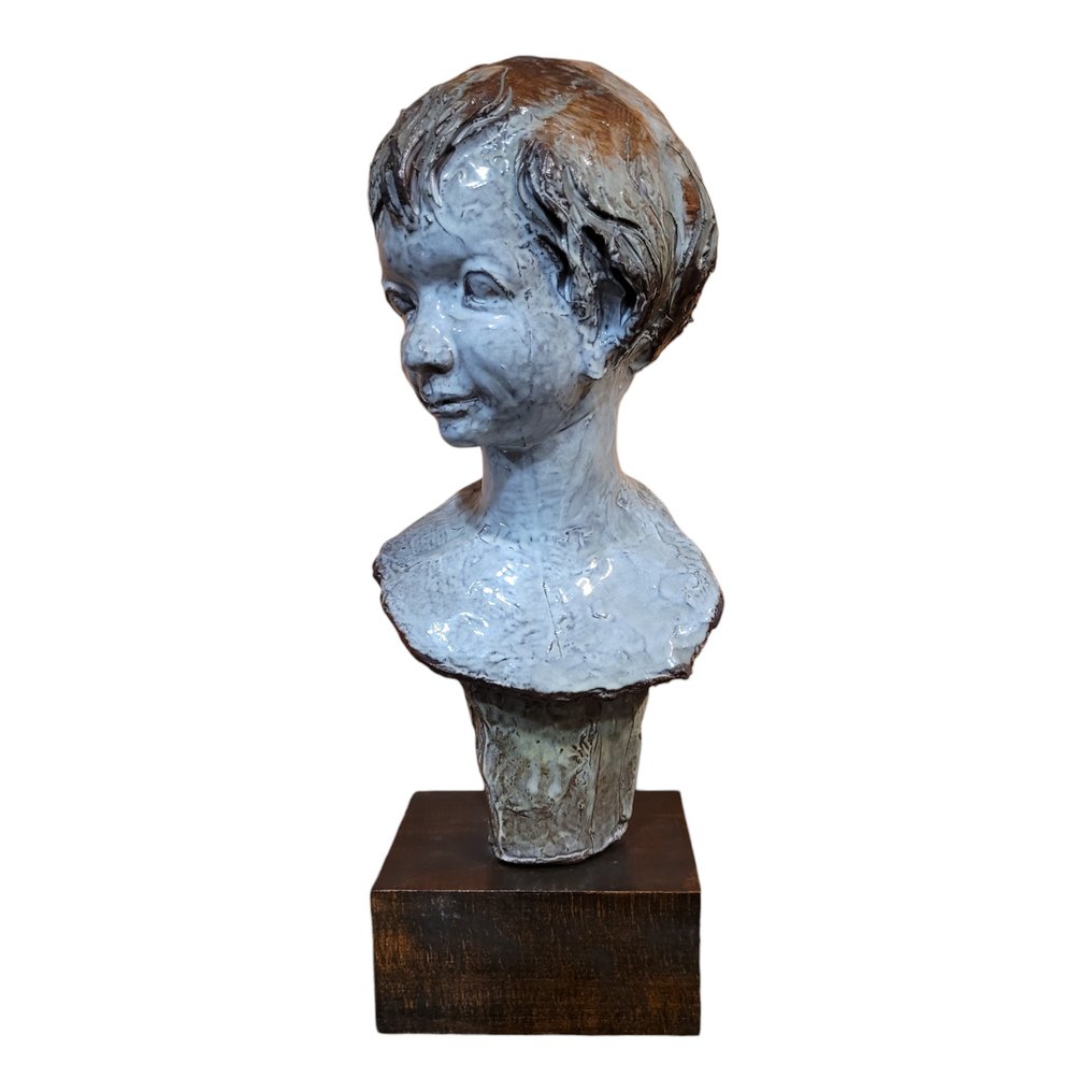 Giancarlo Piani (Predappio, 1940 - Faenza, 1999) - 雕刻, Testa di fanciullo - 43 cm - 木, 陶瓷 #1.1