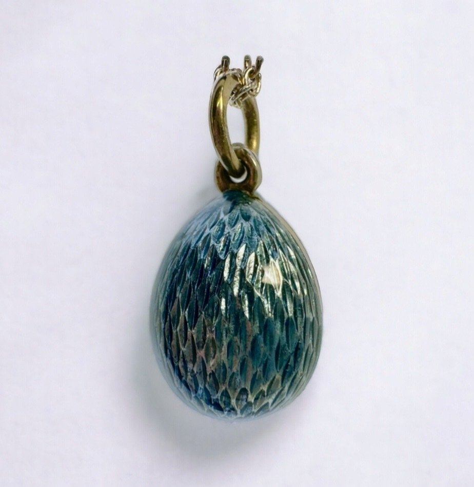 Κρεμαστό κόσμημα Imperial Russian 84 silver ( 875 ) Silver and Blue Emal Egg μενταγιόν Περίπου τη δεκαετία του 1890 #2.1