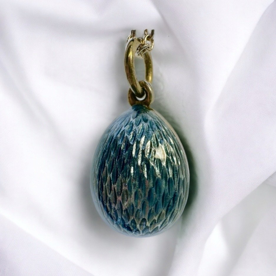 Függő Birodalmi orosz 84 ezüst ( 875 ) ezüst és kék zománcozott tojásfüggő 1890 körüli évekből #2.2