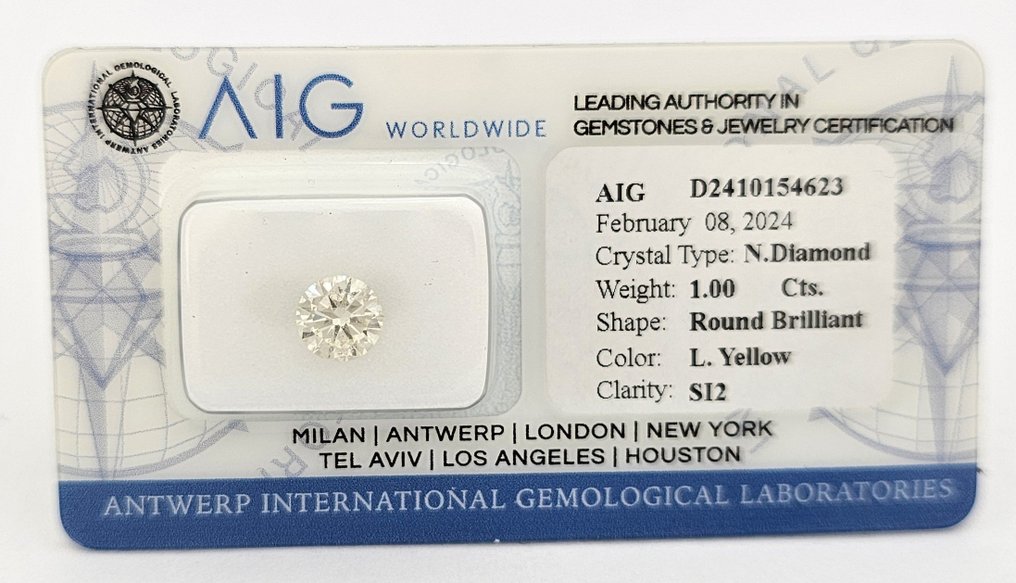 1 pcs 钻石  (天然色彩的)  - 1.00 ct - Light 黄色 - SI2 微内含二级 - 安特卫普国际宝石实验室（AIG以色列） #3.2