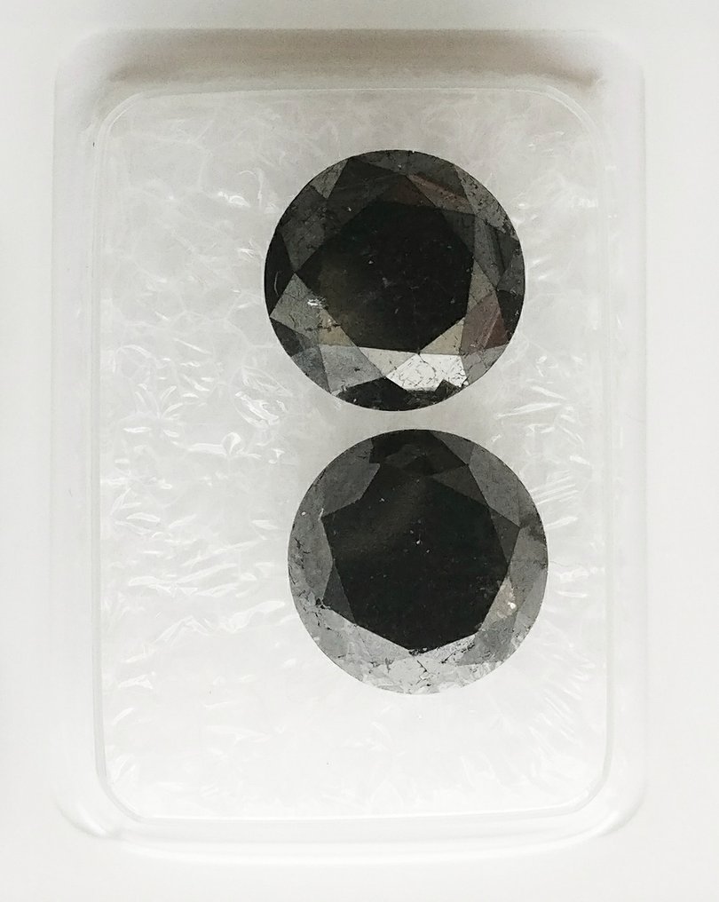 2 pcs 鑽石 - 5.91 ct - 圓形明亮式 - Fancy Black - N/A #2.1