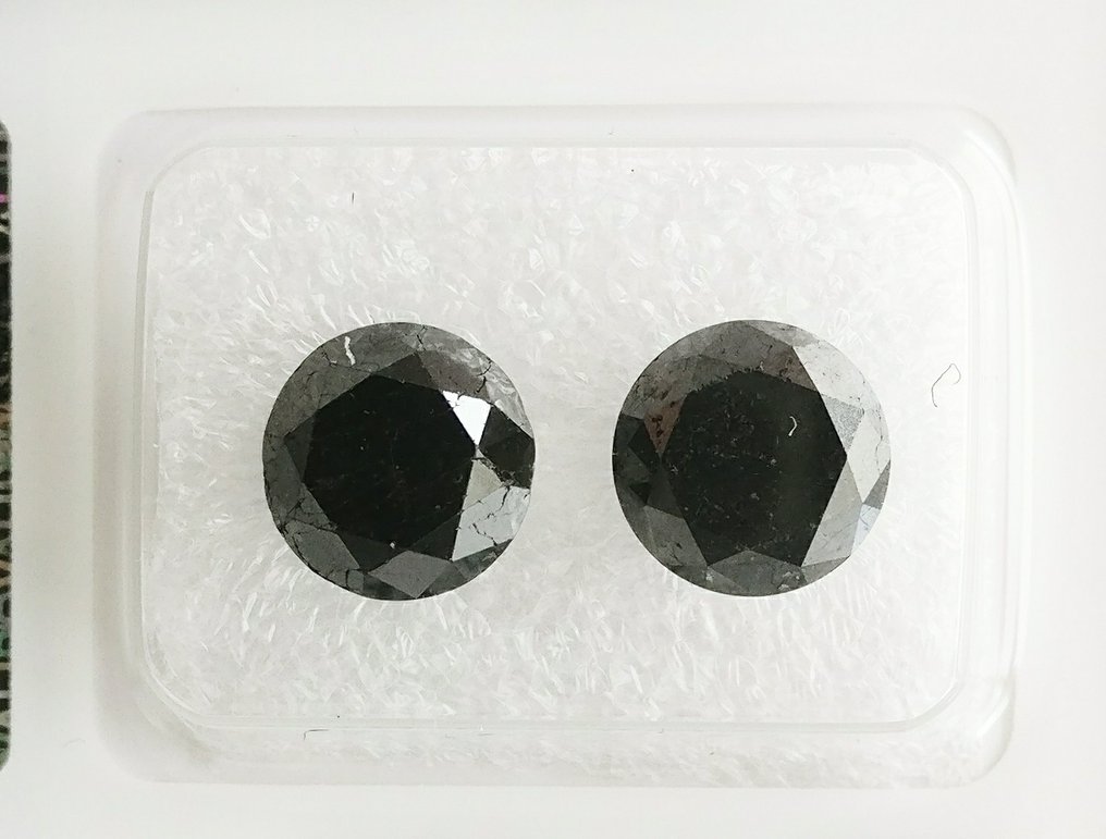 2 pcs Diamanten - 4.82 ct - Runder Brillant - Fancy Black - N/A #3.1