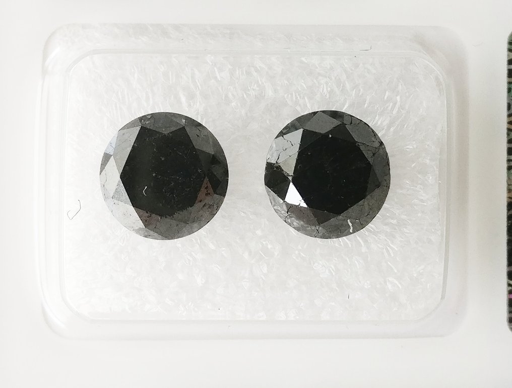 2 pcs Diamanten - 4.82 ct - Runder Brillant - Fancy Black - N/A #1.1