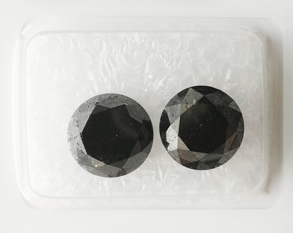 2 pcs 鑽石 - 5.91 ct - 圓形明亮式 - Fancy Black - N/A #1.1