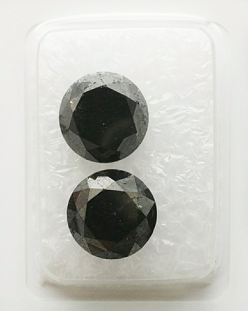2 pcs 鑽石 - 5.91 ct - 圓形明亮式 - Fancy Black - N/A #2.2