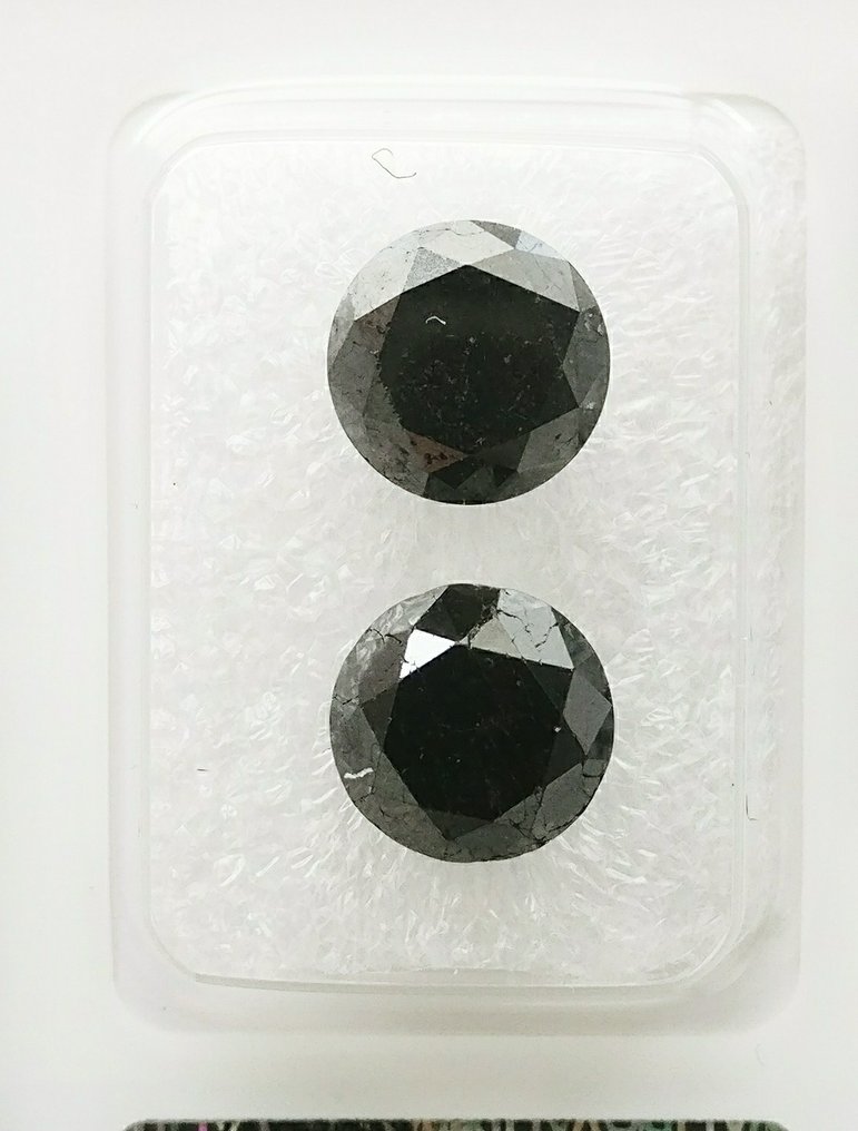 2 pcs Diamanten - 4.82 ct - Runder Brillant - Fancy Black - N/A #2.2