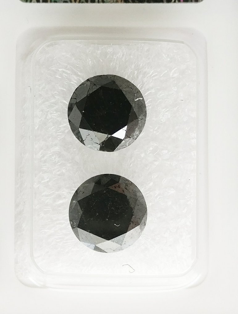 2 pcs Diamanten - 4.82 ct - Runder Brillant - Fancy Black - N/A #2.1