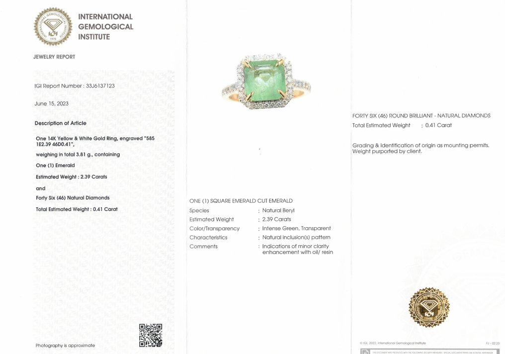 Ring Gulguld, Hvidguld Smaragd - Diamant #2.1