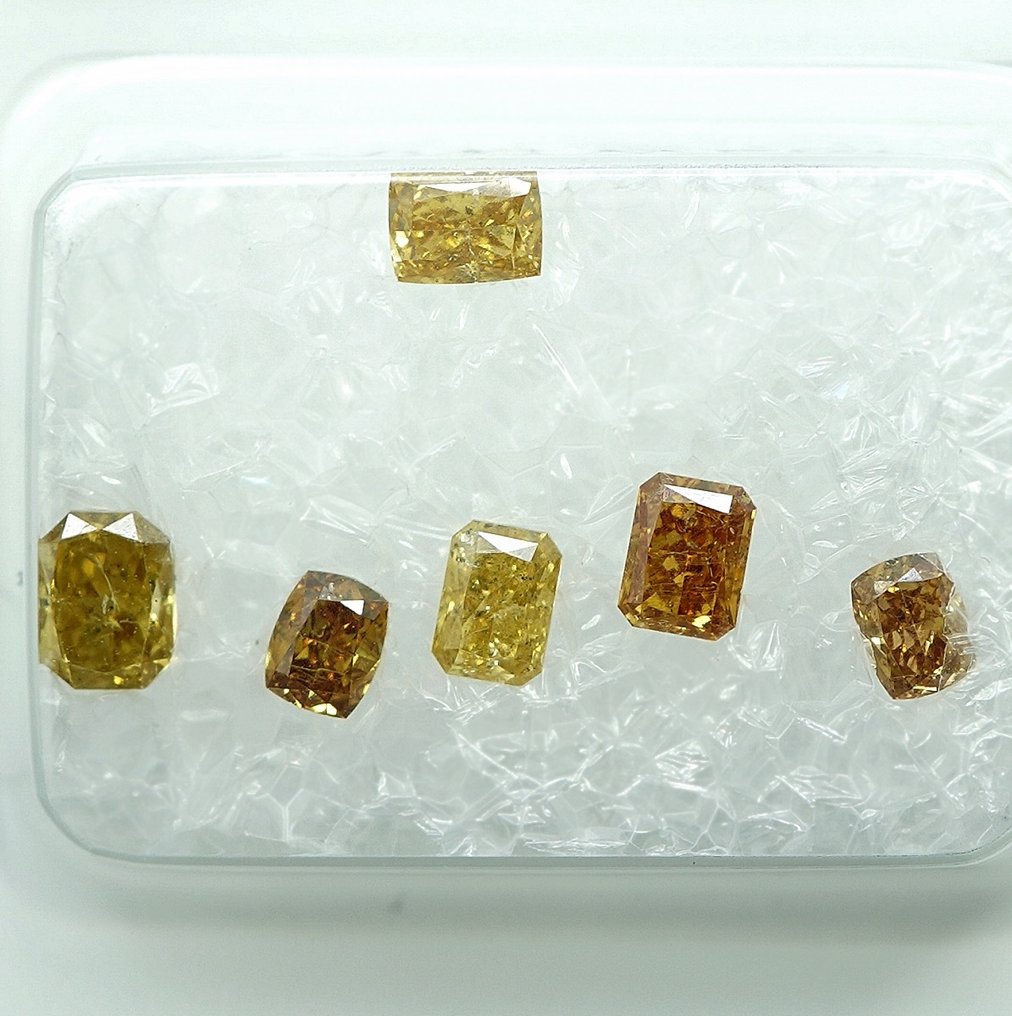 6 pcs Diamant  (Natuurlijk gekleurd)  - 1.03 ct - Cushion Gemengd oranje - P1, SI1 - Gem Report Antwerp (GRA) #2.1