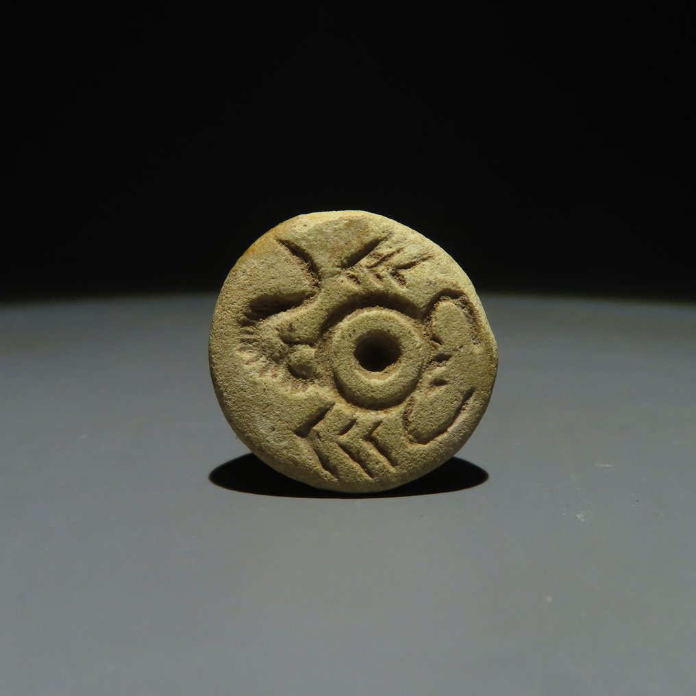 Mesopotamien Terracotta Siegel. 1. Jahrtausend v. Chr. 2 cm Durchmesser. Spanische Exportlizenz. #1.1