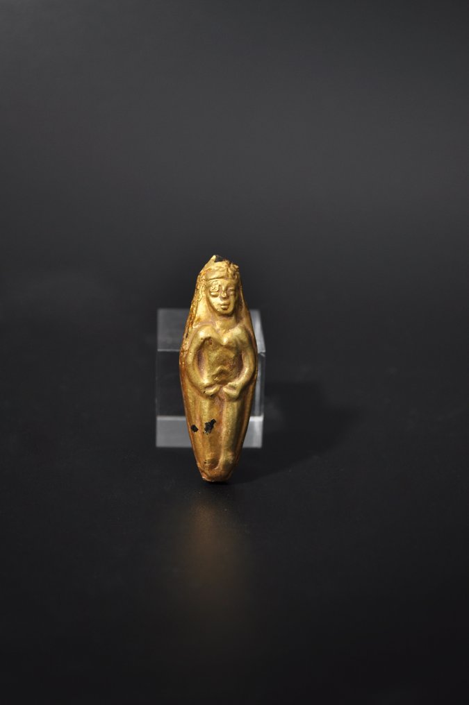 Gandhara Foi de aur peste miez bituminos Mărgele Buddha figurală îmbrăcată cu aur Gandharan - 40.91 mm #2.2