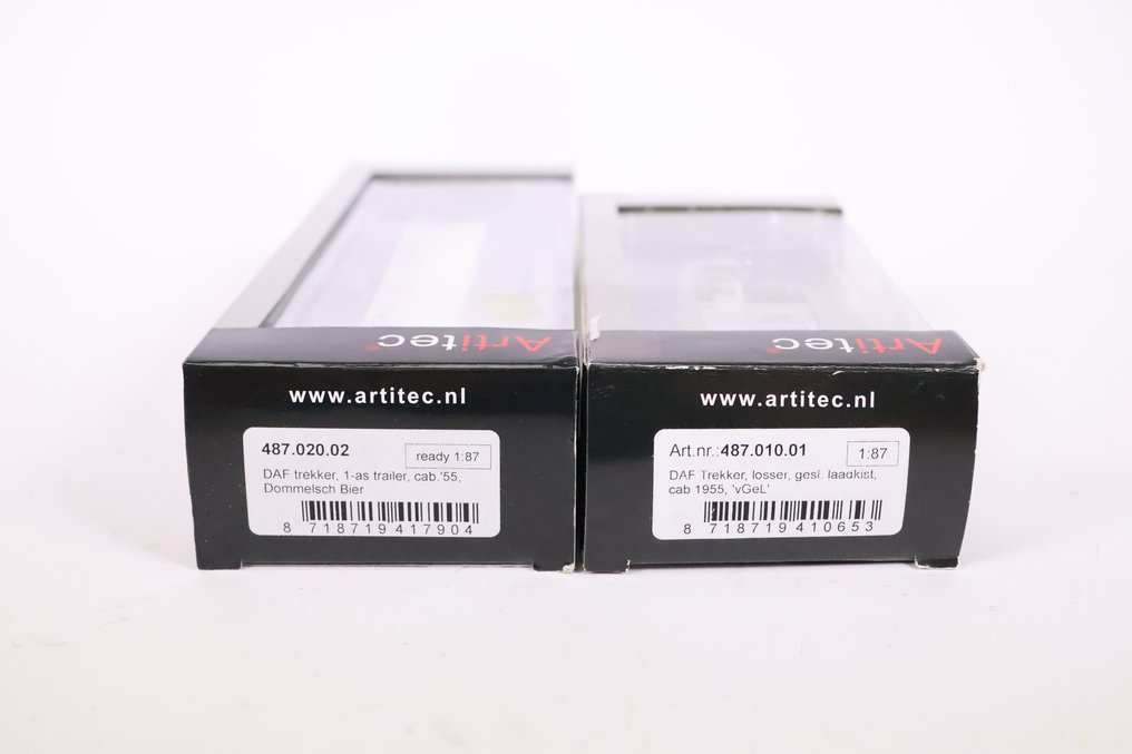 Artitec H0轨 - 487.020.02/487.010.01 - 模型火车车辆 (2) - 两辆 DAF 卡车，分别是 'Dommelsch Bier' 和 'Van Gend en Loos'。 #2.1