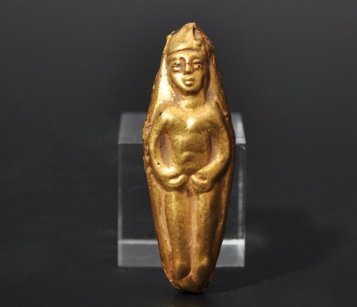 Gandhara Foi de aur peste miez bituminos Mărgele Buddha figurală îmbrăcată cu aur Gandharan - 40.91 mm #1.1