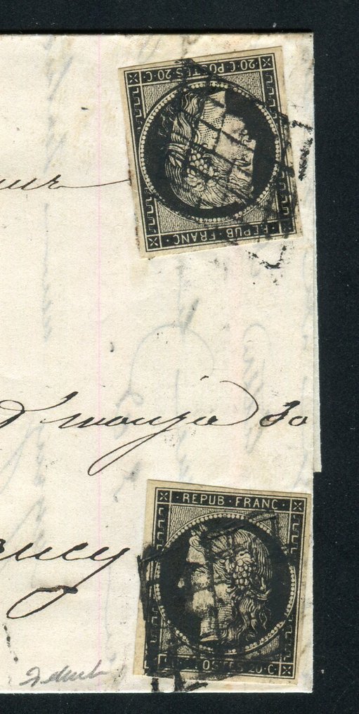 Frankreich 1849 - Hervorragender und seltener Pariser Brief für Nancy (Bureau G) mit zwei Nummern 3 – Cachet à Date #2.1
