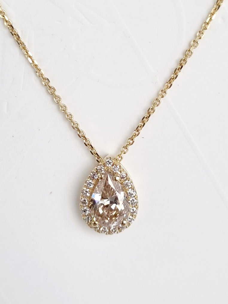 Halsband med hänge - 14 kt Gult guld -  1.25 tw. Diamant  (Natural)  #1.1