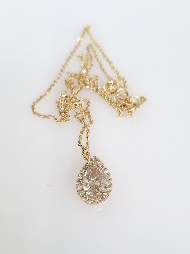Halsband med hänge - 14 kt Gult guld -  1.25 tw. Diamant  (Natural)  #2.1