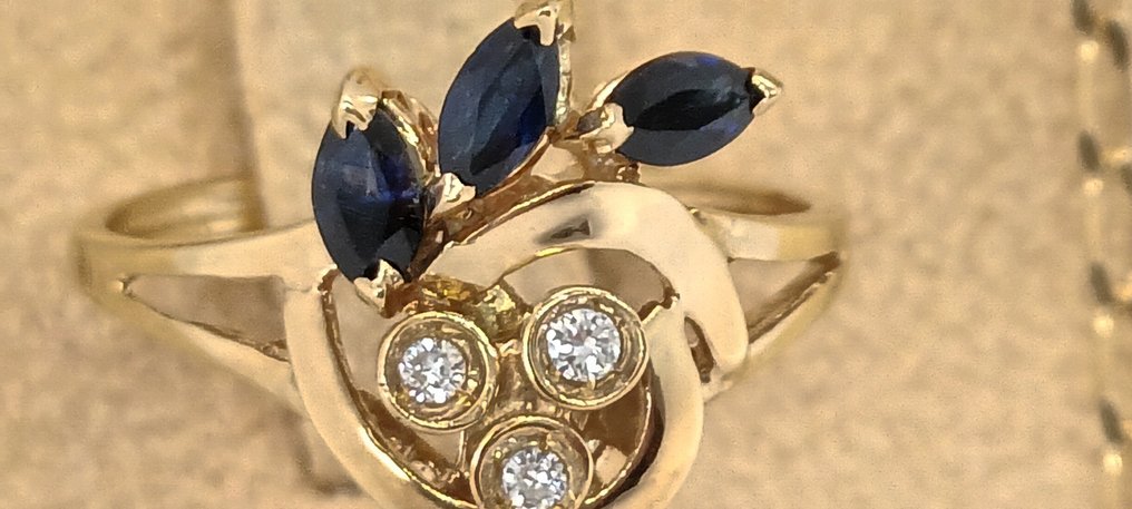 Ensemble de bijoux 3 pièces - 18 carats Or jaune Saphir - Diamant #2.1