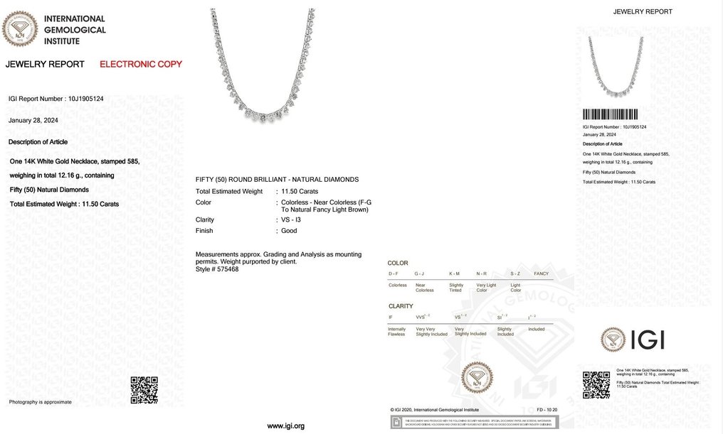 Necklace White gold -  11.50 tw. Diamond  (Natural) #2.1