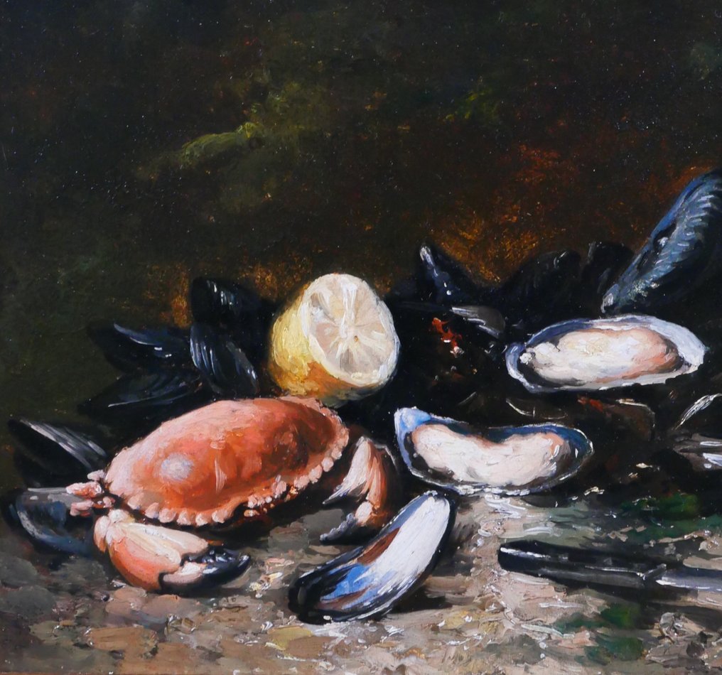 Hubert Bellis (1831-1902) - Still life with crab, mussels and lemon #2.1