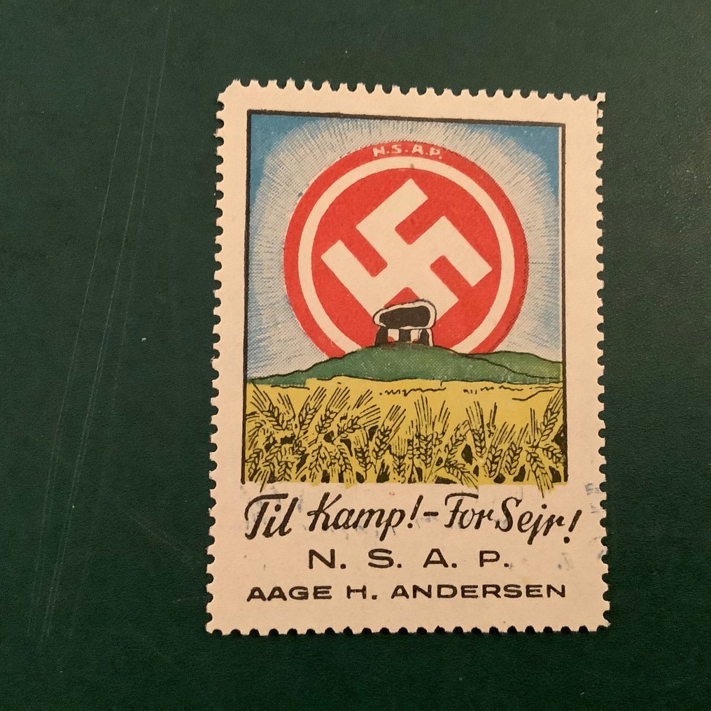 Empire allemand 1944 - Vignette de propagande pour le Danemark : NSAP til kamp - fur sejr #2.1