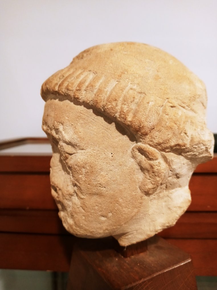 Mittelalterlich Stein Kopf eines Mönchs 14.-15. Jahrhundert - ex Sotheby's (H 11,4 cm) - 4.5 in #3.1