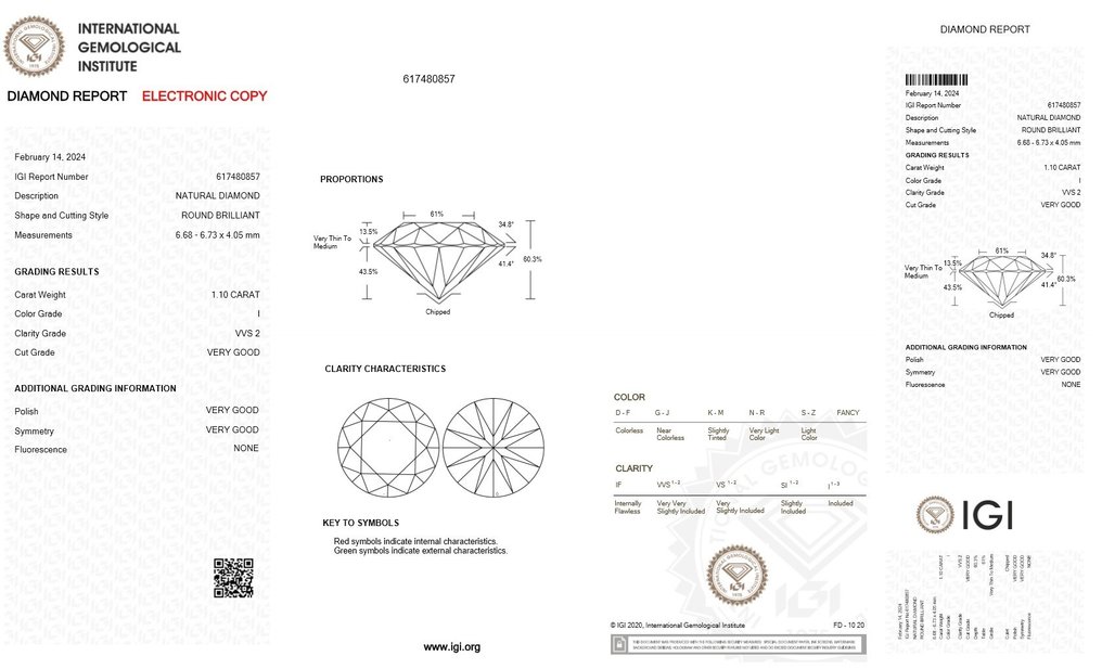 1 pcs Diament - 1.10 ct - okrągły - I - VVS2 (z bardzo, bardzo nieznacznymi inkluzjami) #2.1