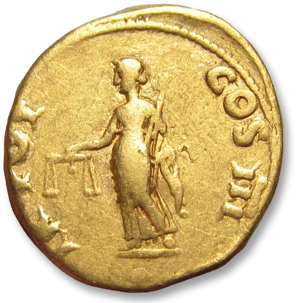 Romerska riket. Vespasian (AD 69-79). Aureus Lugdunum (Lyon) mint 71 A.D. - Aeqvitas standing left - #1.2