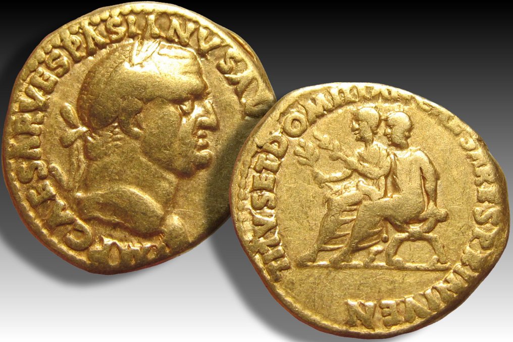 Romeinse Rijk. Vespasian (69-79 n.Chr.). Aureus Lugdunum (Lyon) mint 71 A.D. - Titus & Domitian reverse, rare/scarce issue #2.1
