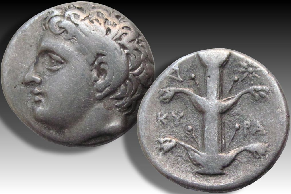Kyrene, Kyrenaica. Didrachm time of Magas circa 294-275 B.C. - variety with star + monogram on reverse - EX CNG Triton XXVI, #2.1