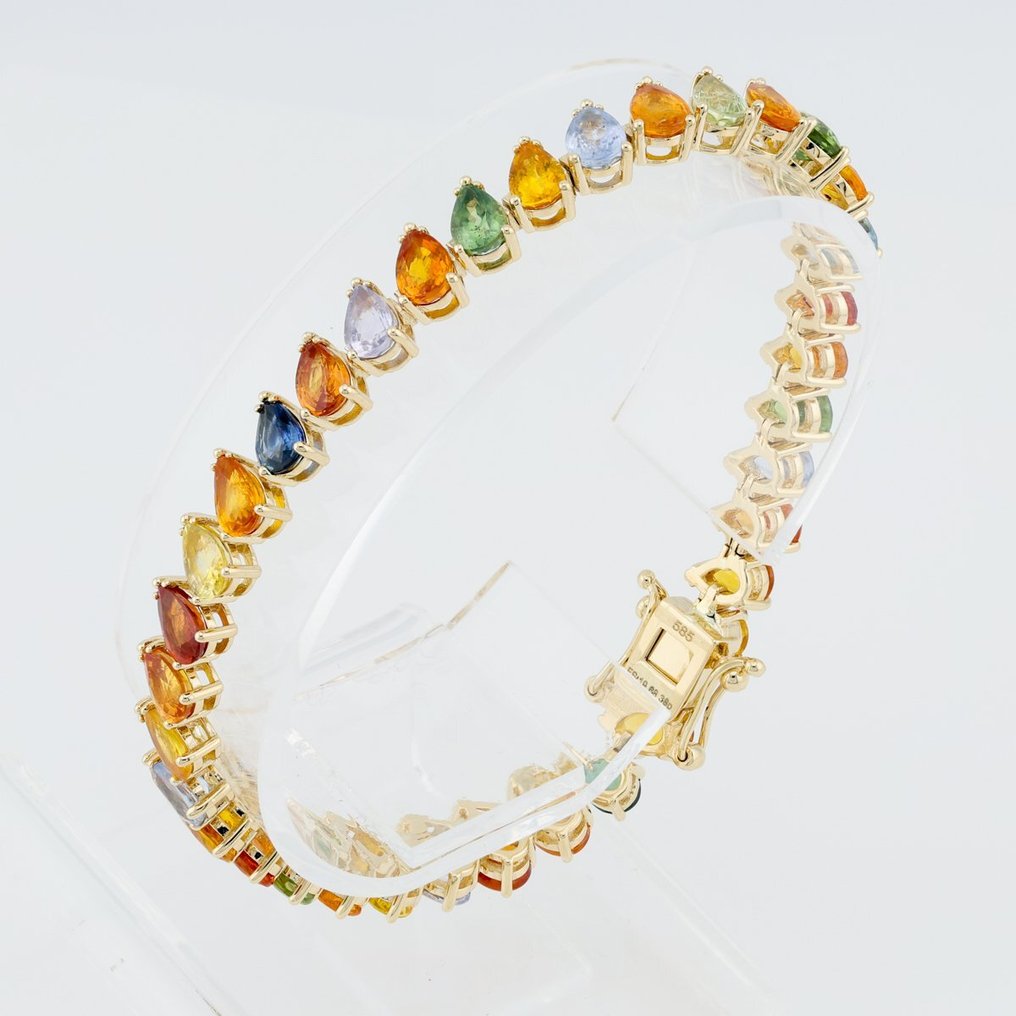 (GRA Certified) - (Sapphire) 19.68 Cts (36) Pcs - 14 carats Or jaune - Bracelet #1.2