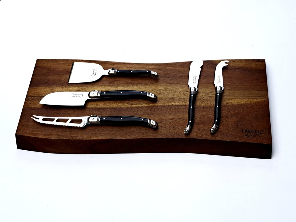 Laguiole 5x Cheese knives Wood Serving Board Acacia Wood Black