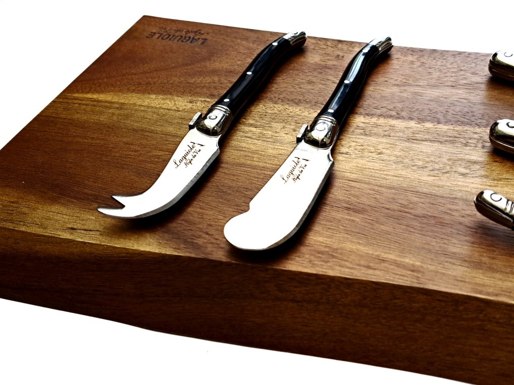 Laguiole 5x Cheese knives Wood Serving Board Acacia Wood Black
