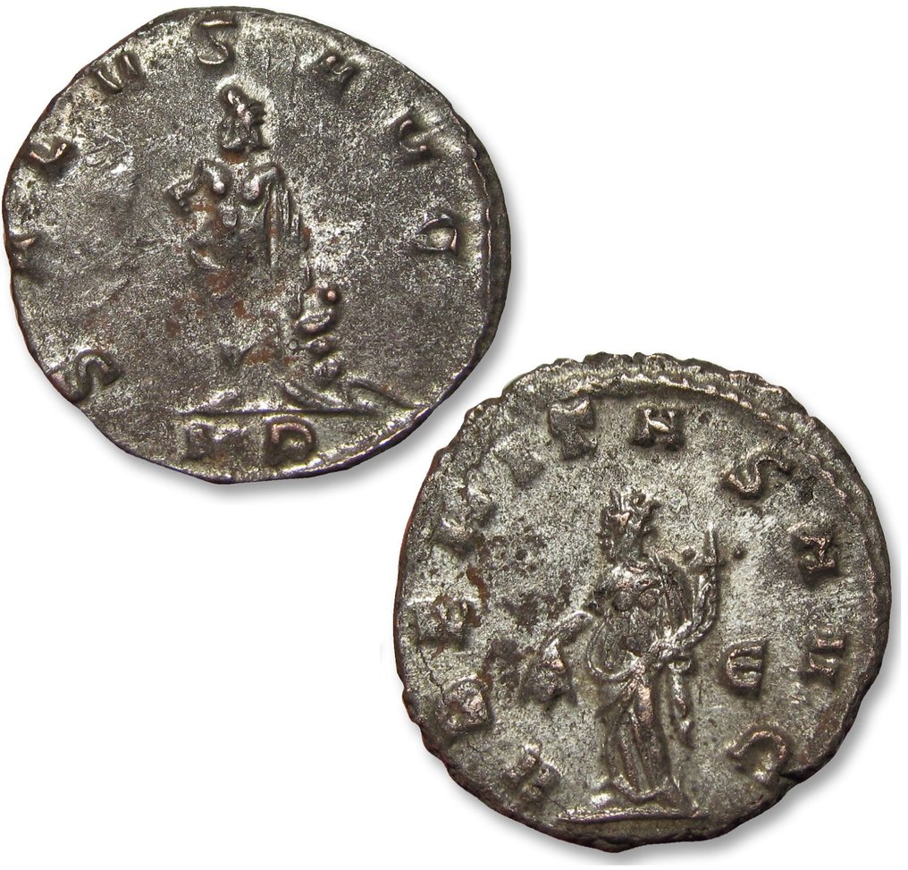 罗马帝国. 加利纳斯 （253-268）. Antoninianus Group of 2x antoniniani: Milan mint (SALVS AVG, scarce) + Rome mint (VBERITAS AVG, Є) #1.1