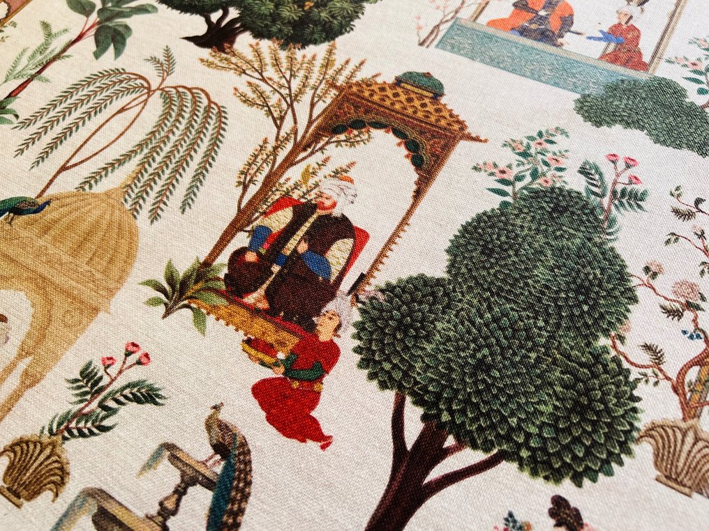 Raro ed esclusivo cotone tema paesaggio indiano ! - Tessuto per tappezzeria  - 300 cm - 280 cm #3.2
