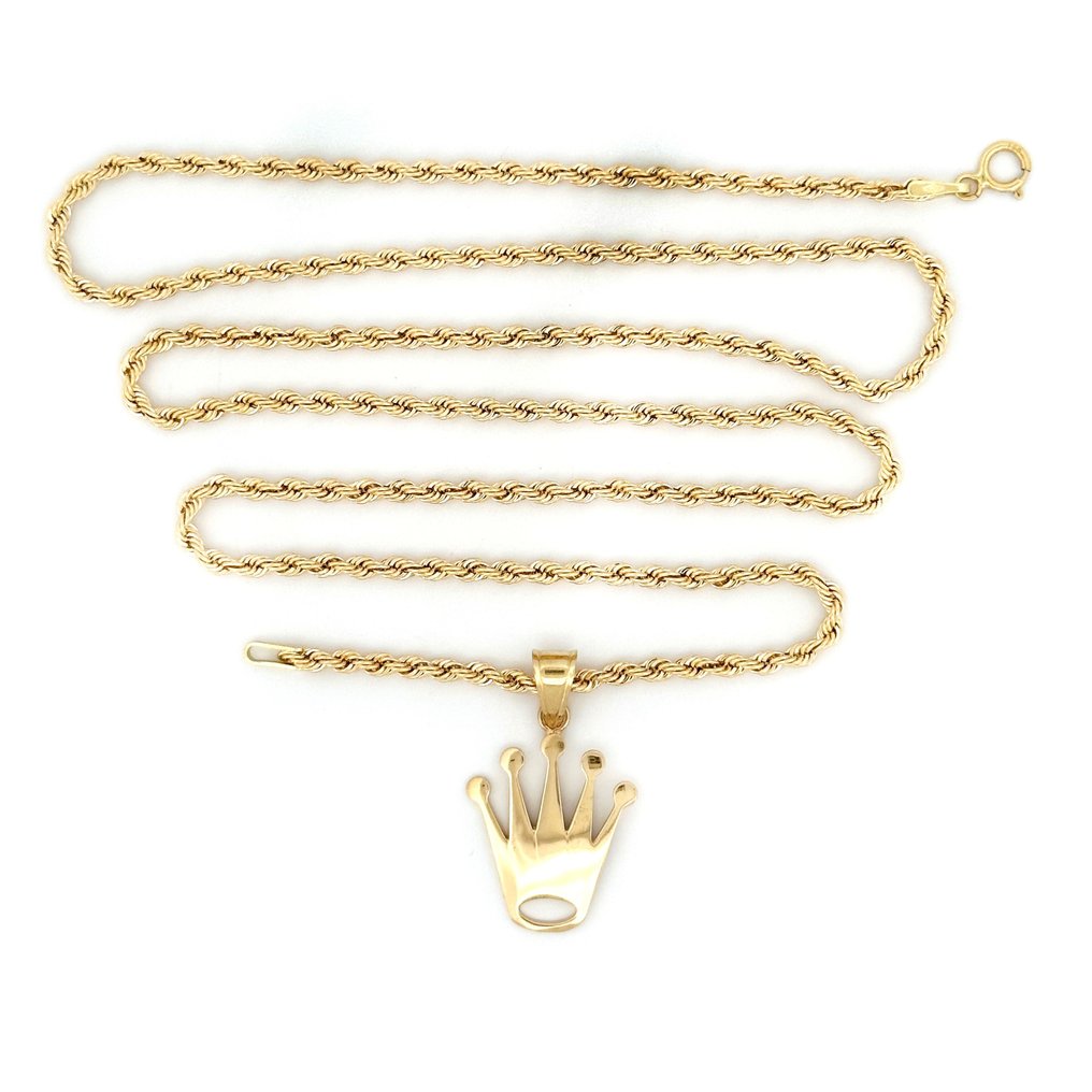 Collana Fune con ciondolo a corona oro giallo 18 kt - 3.5 gr - 50 cm - Necklace with pendant - 18 kt. Yellow gold #1.2